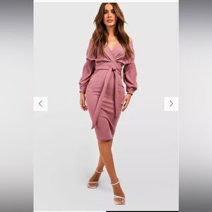 NWT - Boohoo off the shoulder wrap midi dress